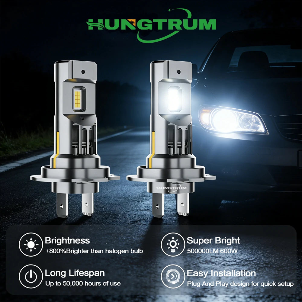 H7 LED Headlight 500000LM 600W CANBUS Bulb Plug And Play 6000K Car Lights 800% Brightness