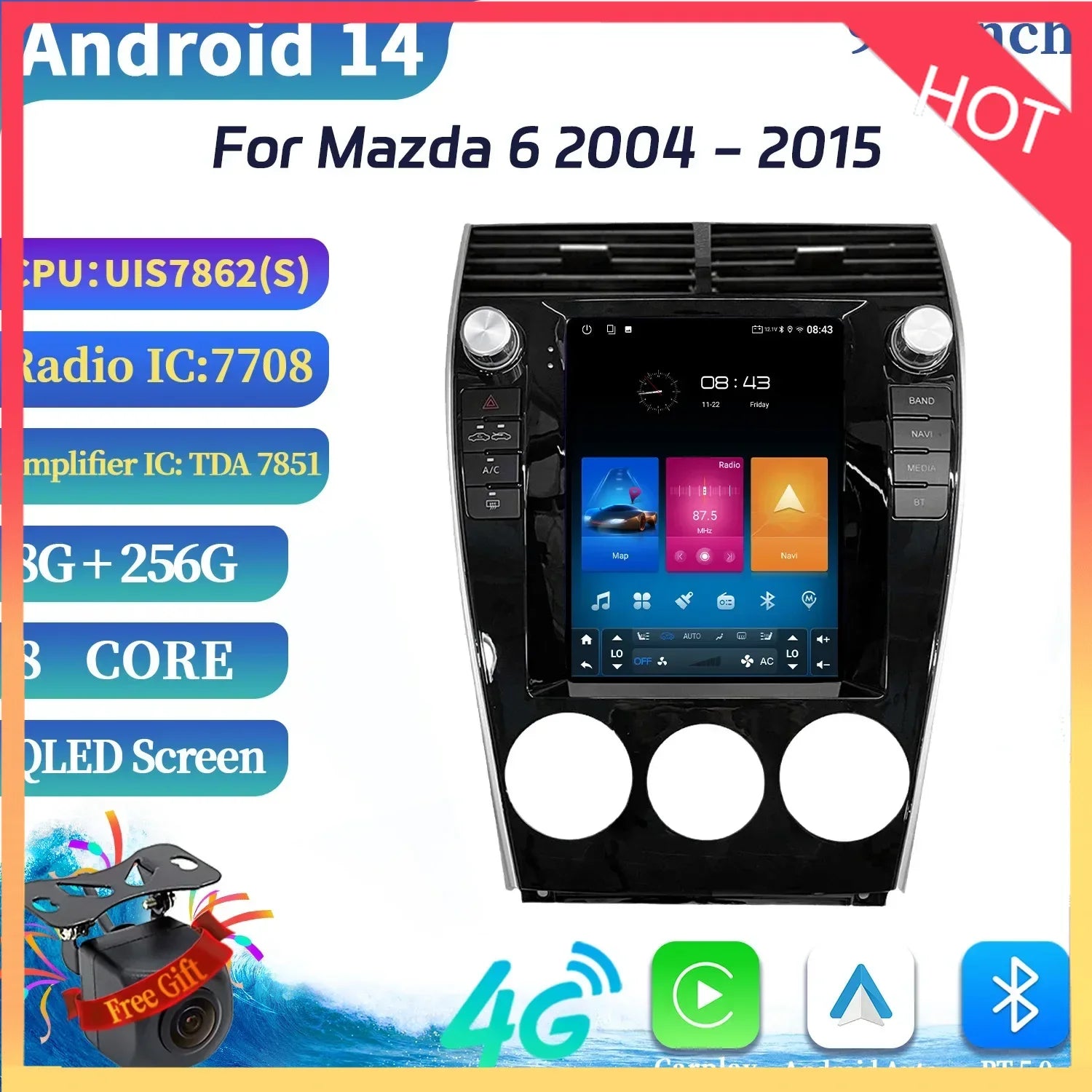 9.7″ Android 14 For Mazda 6 2004-2015 Car Radio Multimedia Wireless Carplay Android Multim
