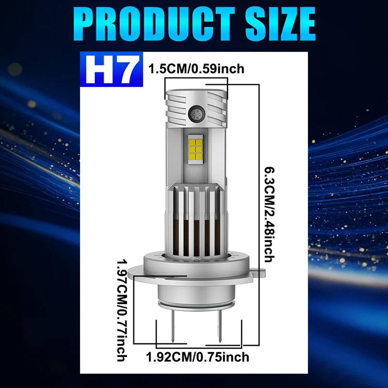 5200W H7 LED Headlights Canbus 5700000LM 3 Sided CSP Cores 1:1 Mini Diodes Universal H7 Up