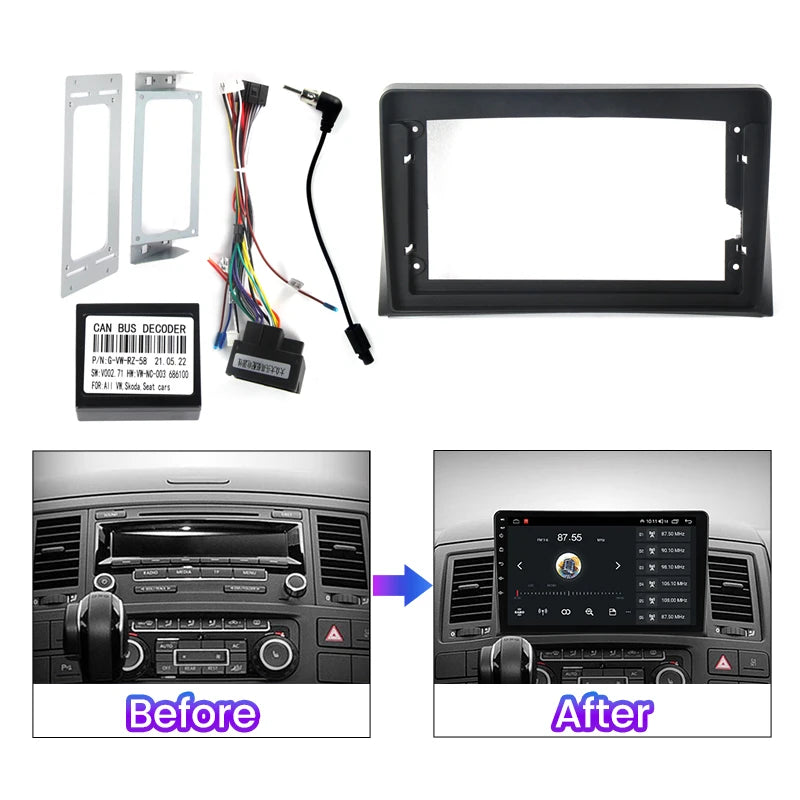 9" Car Radio Fascia Frame Adaptor for Volkswagen VW Transporter T5 Caravelle Multivan 2008 | AUTOKITSHOP