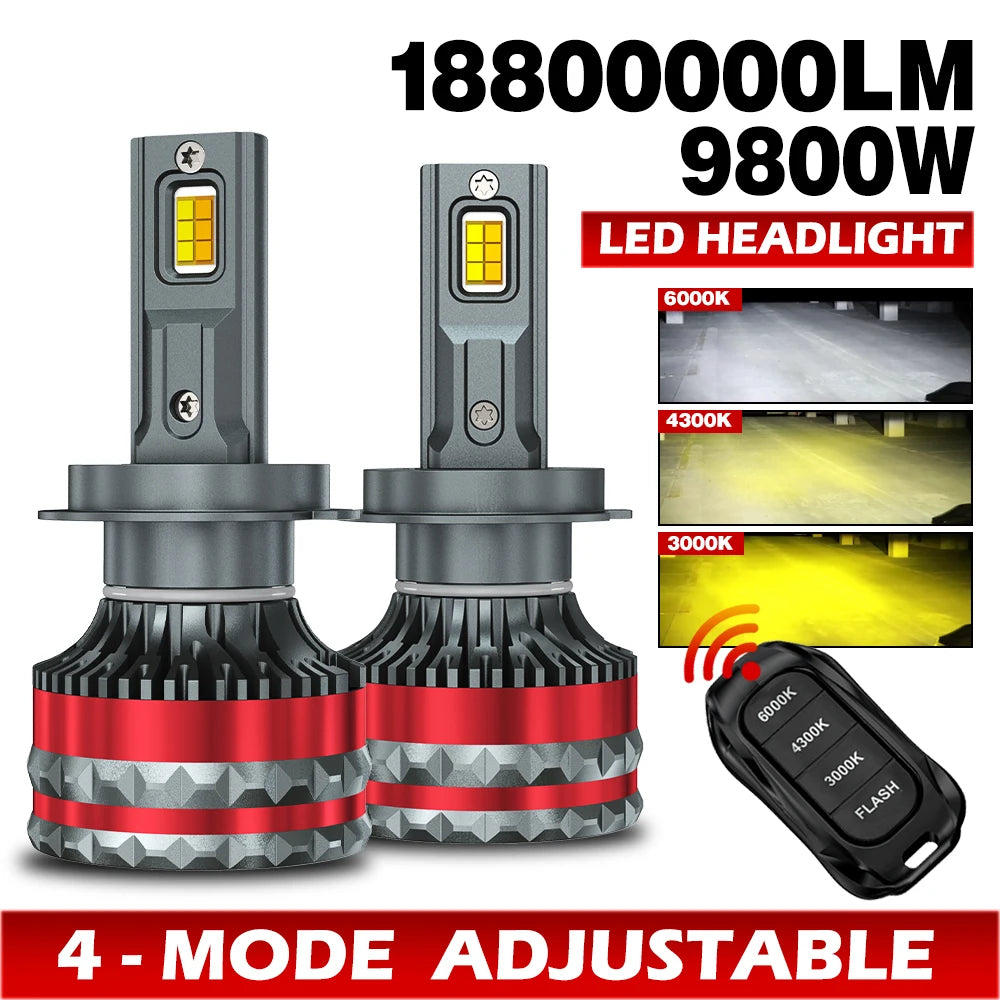 9800W H4 H7 LED Headlights Canbus H1 H11 9005 HB3 9006 HB4 6000K 4300K 3000K Three Color R