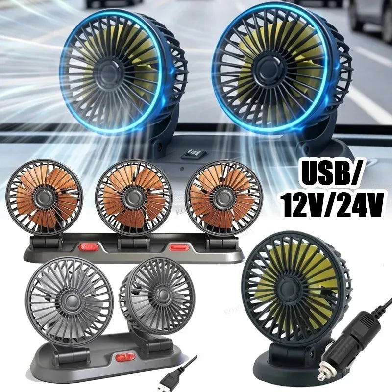 1/2/3 Head Car Fan Summer Air Cooler USB/12V/24V Adjustable 2 Speeds Silent Fan for Home Desk Of - Automotive LED Light
