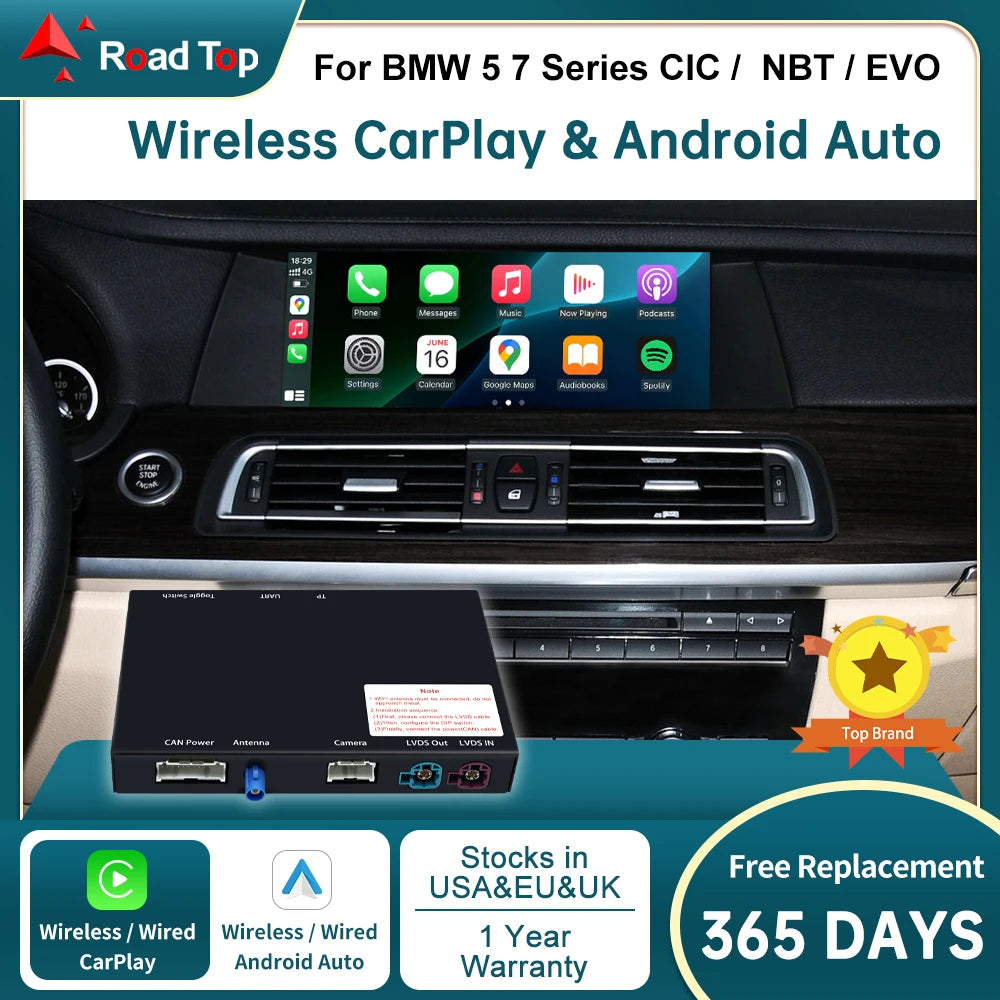 RoadTop Wireless CarPlay for BMW Series 5 7 F10 F11 F07 GT F01 F02 F03 F04 2009-2020 with