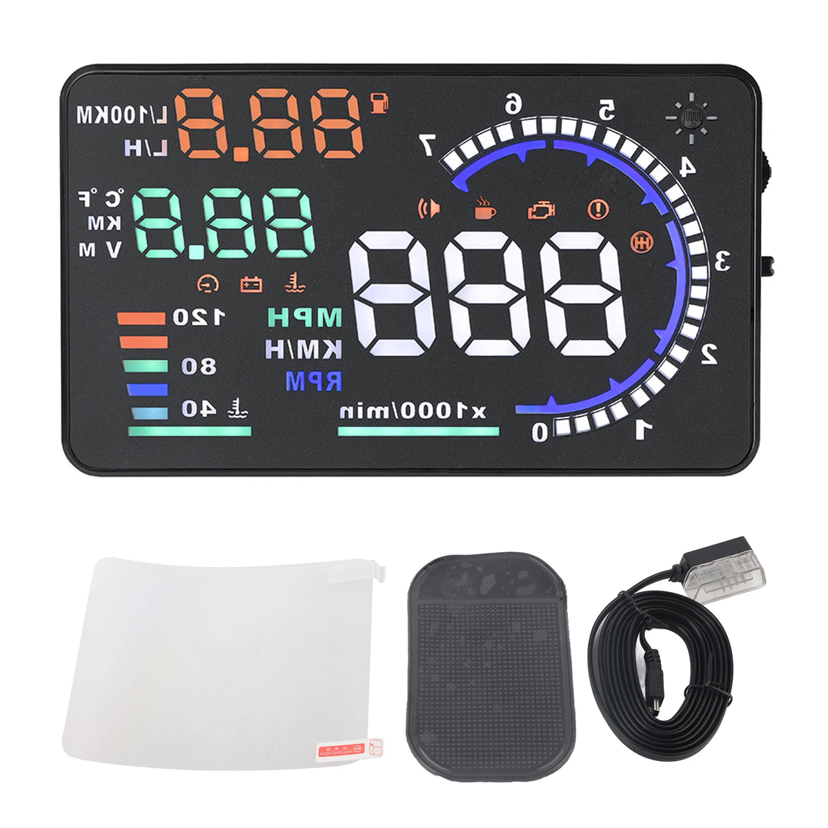 5.5Inch OBD II Car HUD Display Auto Windshied Reflective Screen Speed Display Speed Warning Spee - Automotive LED Light