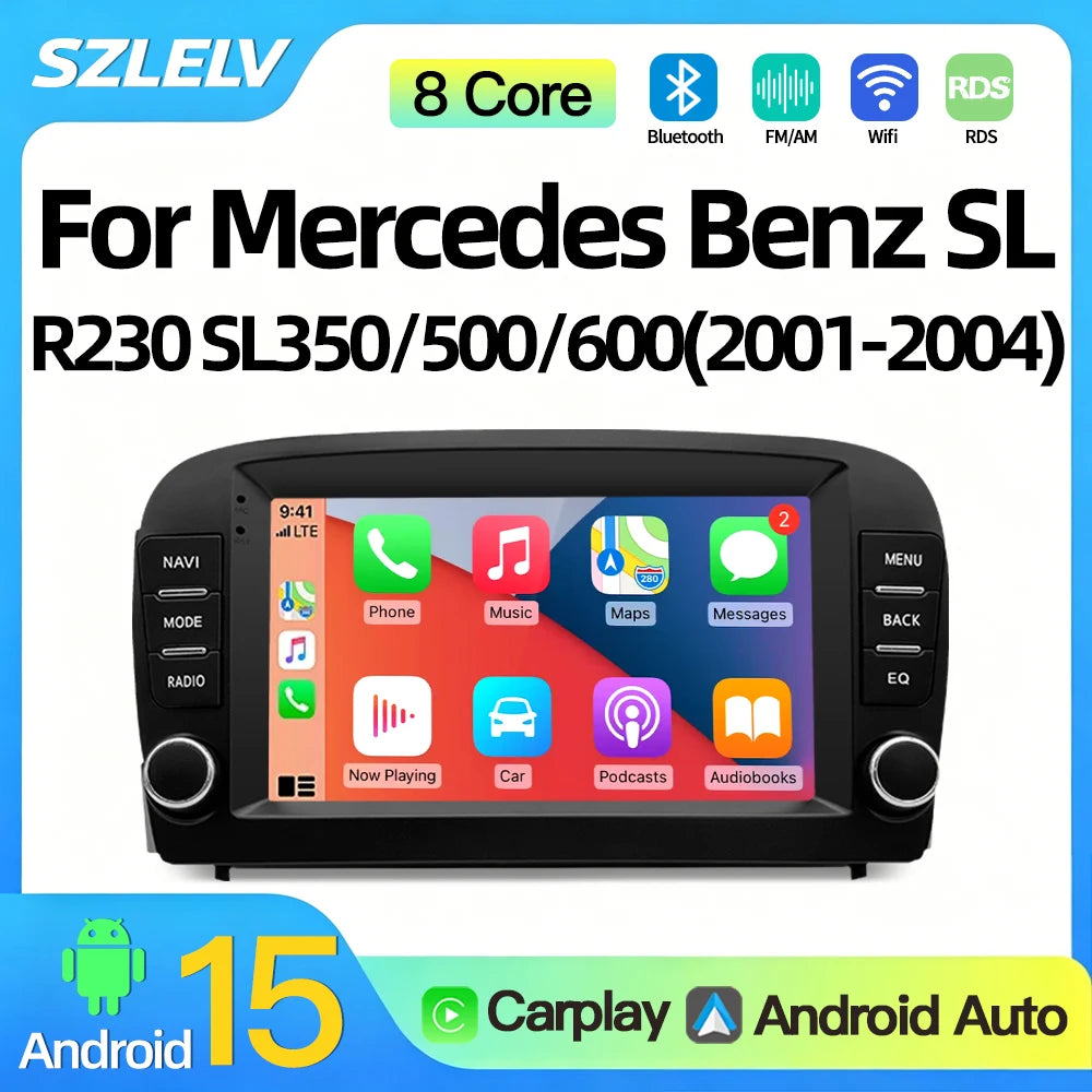 SZLELV For Mercedes Benz SL R230 SL350 SL500 SL55 SL600 Android 15 Auto Video Player Audio