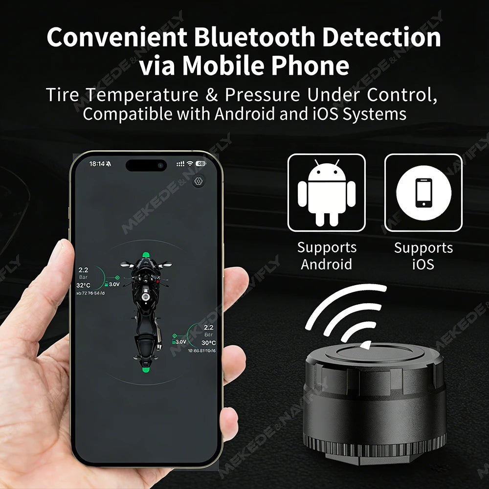 BT5.4 Wireless TPMS for Motorcycles Truck Car App Real-Time Tire Pressure Temperature Moni | AUTOKITSHOP