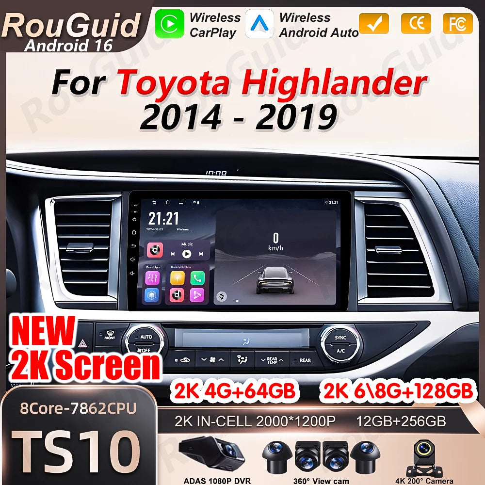 Android 16 Car Radio Auto For Toyota Highlander 2014 2015 2016 2017 2018 2019 Video Multim | AUTOKITSHOP