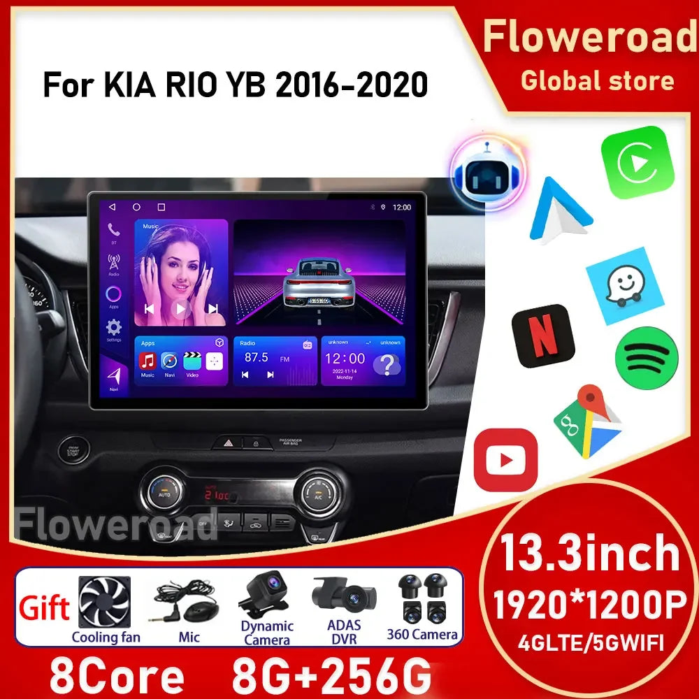 13.3 Inch Android 15 For KIA RIO YB 2016 2017- 2020 2K QLED Car Radio Multimedia Video Pla | AUTOKITSHOP