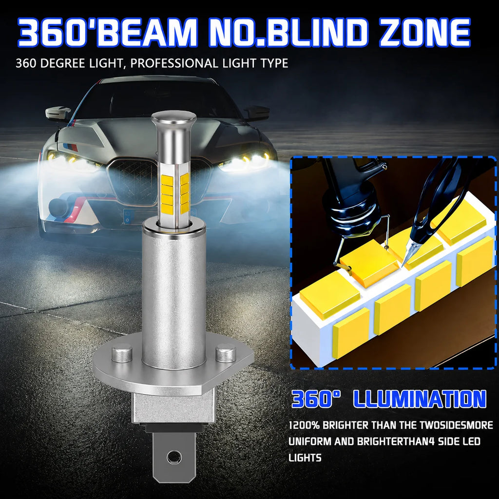360 H1 Headlights 12800000LM 6000K 6800W Mini Size 16PCS 9980 CSP Chips Auto Light Kits Re