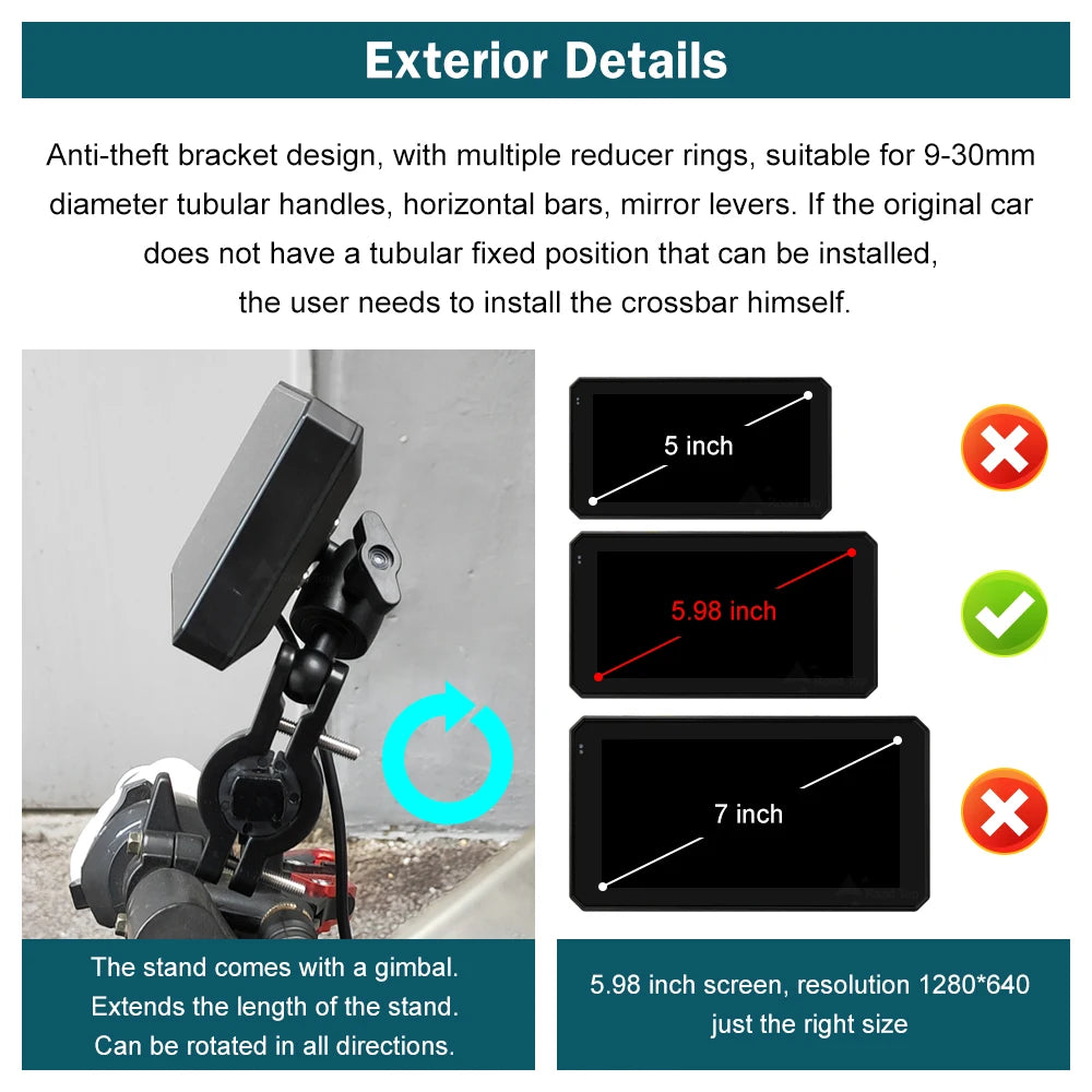ROADTOP 5.98” Waterproof Wireless Android Auto Carplay Screen for Motorcycle Navigation St