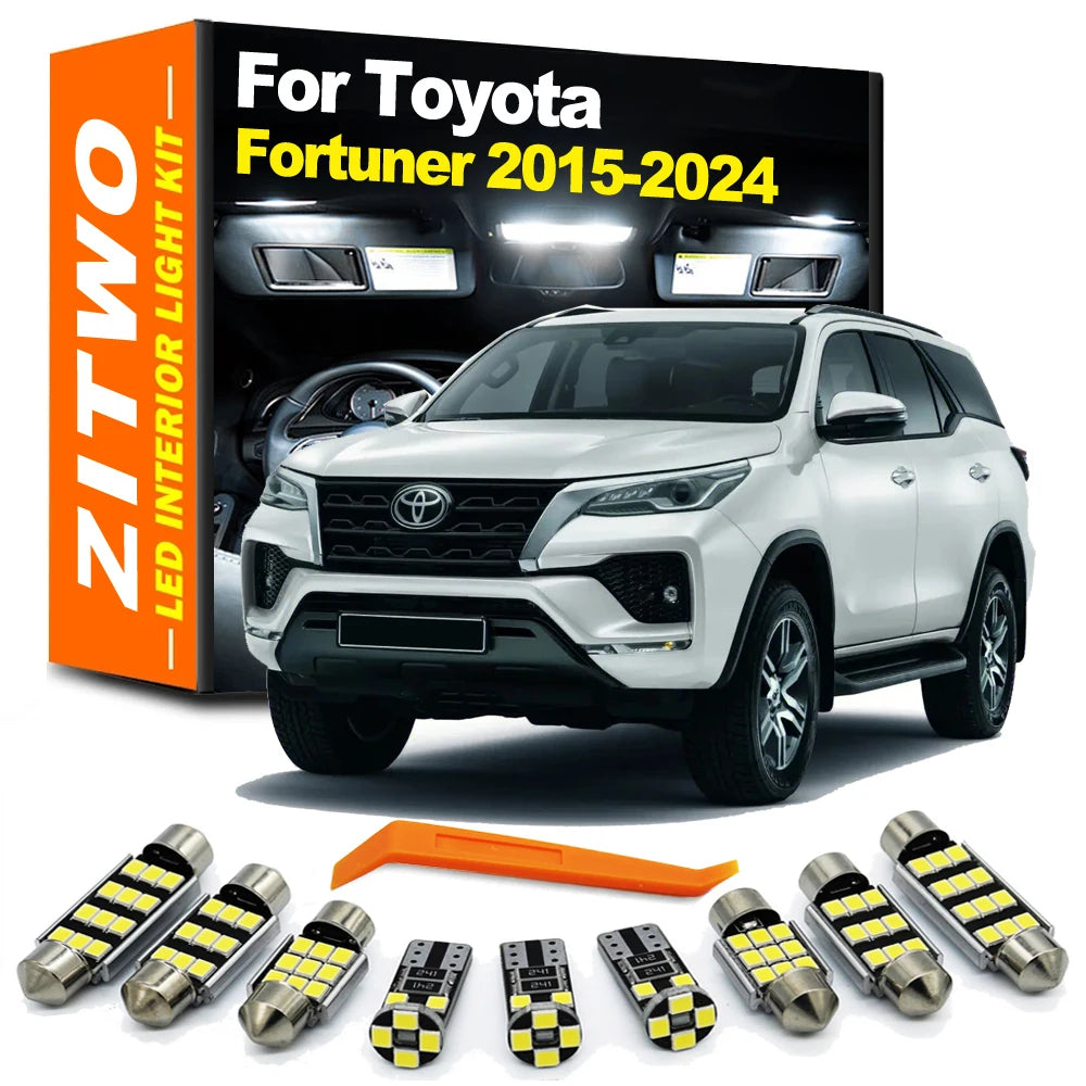 ZITWO 8Pcs LED Plate Bulb Interior Reading Map Light Kit For Toyota Fortuner 2015 2016 2017 2018 - Canbus LED Car Light