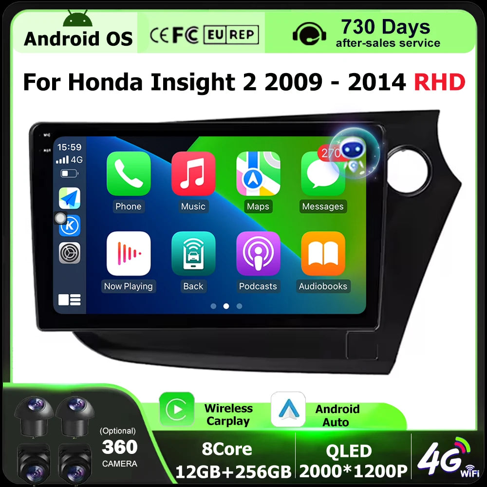 Android 16 Auto For Honda Insight 2 2009- 2014 RHD Car Radio Multimedia Video Player GPS N
