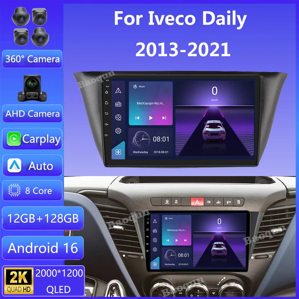 Android 16 WIFI+4G 360 Camera Carplay Auto For Iveco Daily 2013 2014 2015 2016 2017- 2021