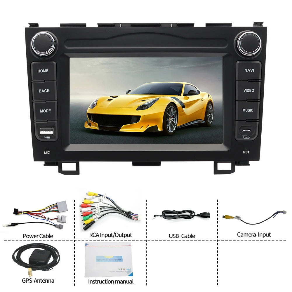 7" Android Car Radio GPS Type-C Wireless CarPlay Android Auto For Honda CRV-UT 2007-2011 - Bluetooth Steering Control