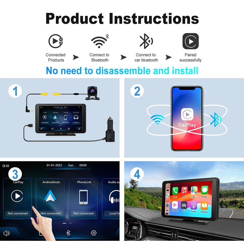 Portable MP5 7 Inch Wireless Carplay Android Auto Car Radio Touch Screen Car Multimedia Pl