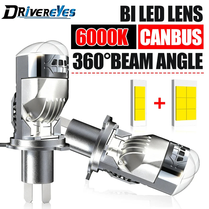 H4 Bi LED Mini Projector Lens Motorcycle Lamp Canbus 1:1 Wireless Plug&Play Car Headlight
