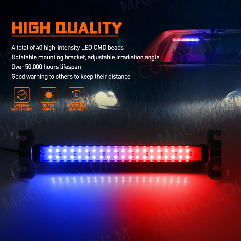 40 LED Strobe Light Emergency Flash Warning Lamp Auto Windshield Bar Traffic Advisor Flash | AUTOKITSHOP