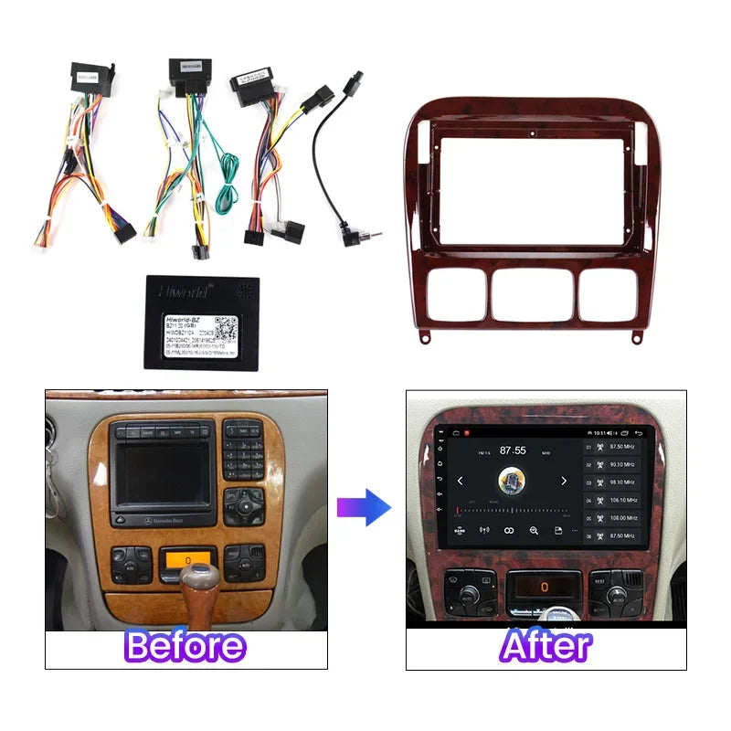 9'' Car Radio Frame Cable Dash Mount Kit for Benz S Class 1998-2005 Android 2 Din Stereo P | AUTOKITSHOP
