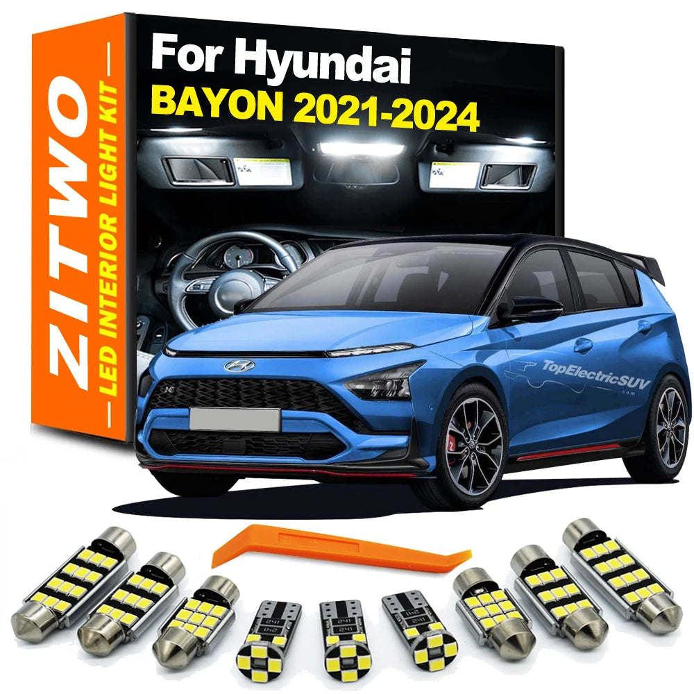 ZITWO 10Pcs For Hyundai Bayon 2021 2022 2023 2024 LED Bulb Interior Dome Map Reading Trunk Plate Light Kit Accessories Canbus