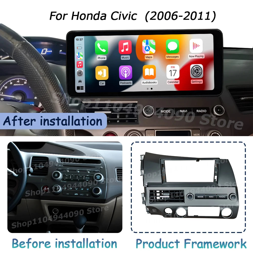 QLED 2400 * 900P Display Screen for Honda Civic 2006-2011 Wireless Carplay Android OS Car