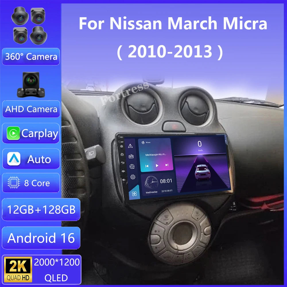 Android 16 WIFI+4G 2 Din For Nissan March K13 2010-2013 Carplay Auto Car Radio GPS Navigat