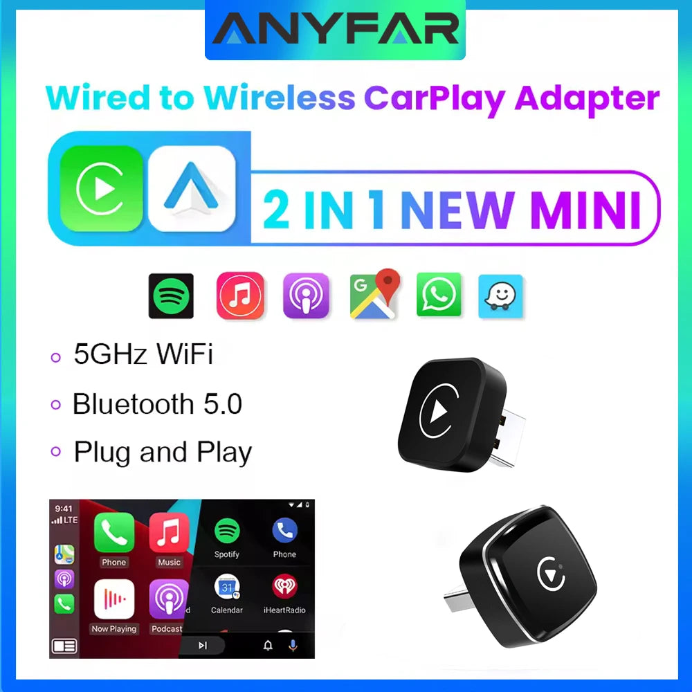 Smart Dongle AI Box 2IN1 Mini Adapter Wired to Wireless Carplay&Android Auto Compatible wi