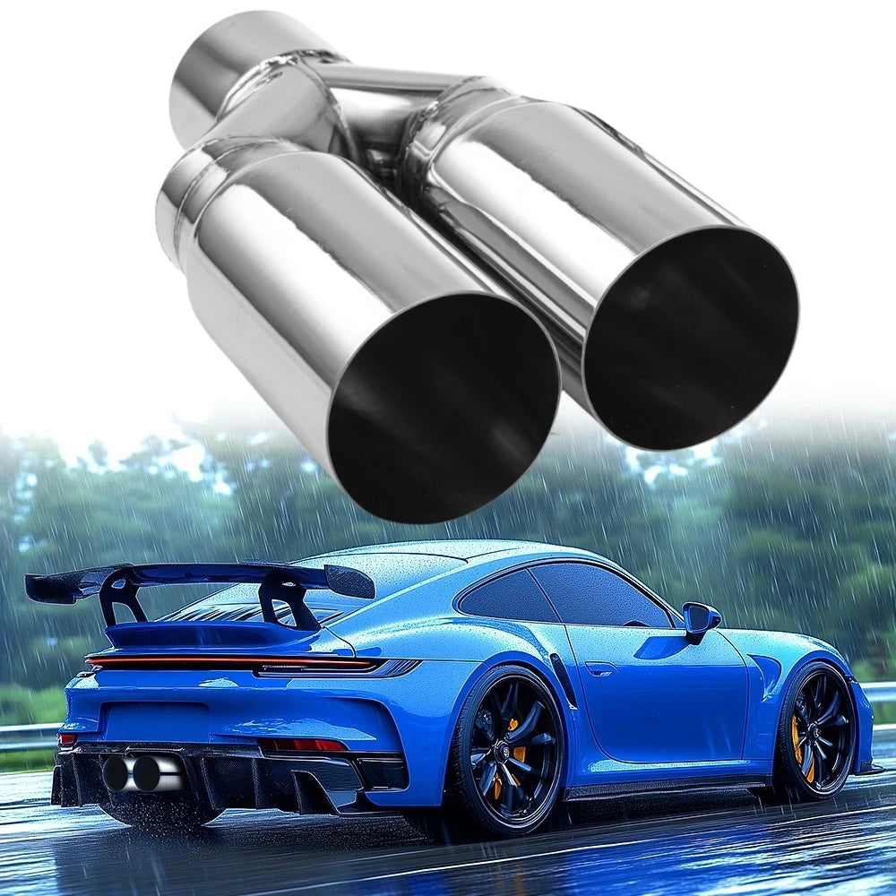 2.5" Inlet 3" Outlet Stainless Steel Exhaust Muffler Tip Pipes Universal - Automotive LED Light