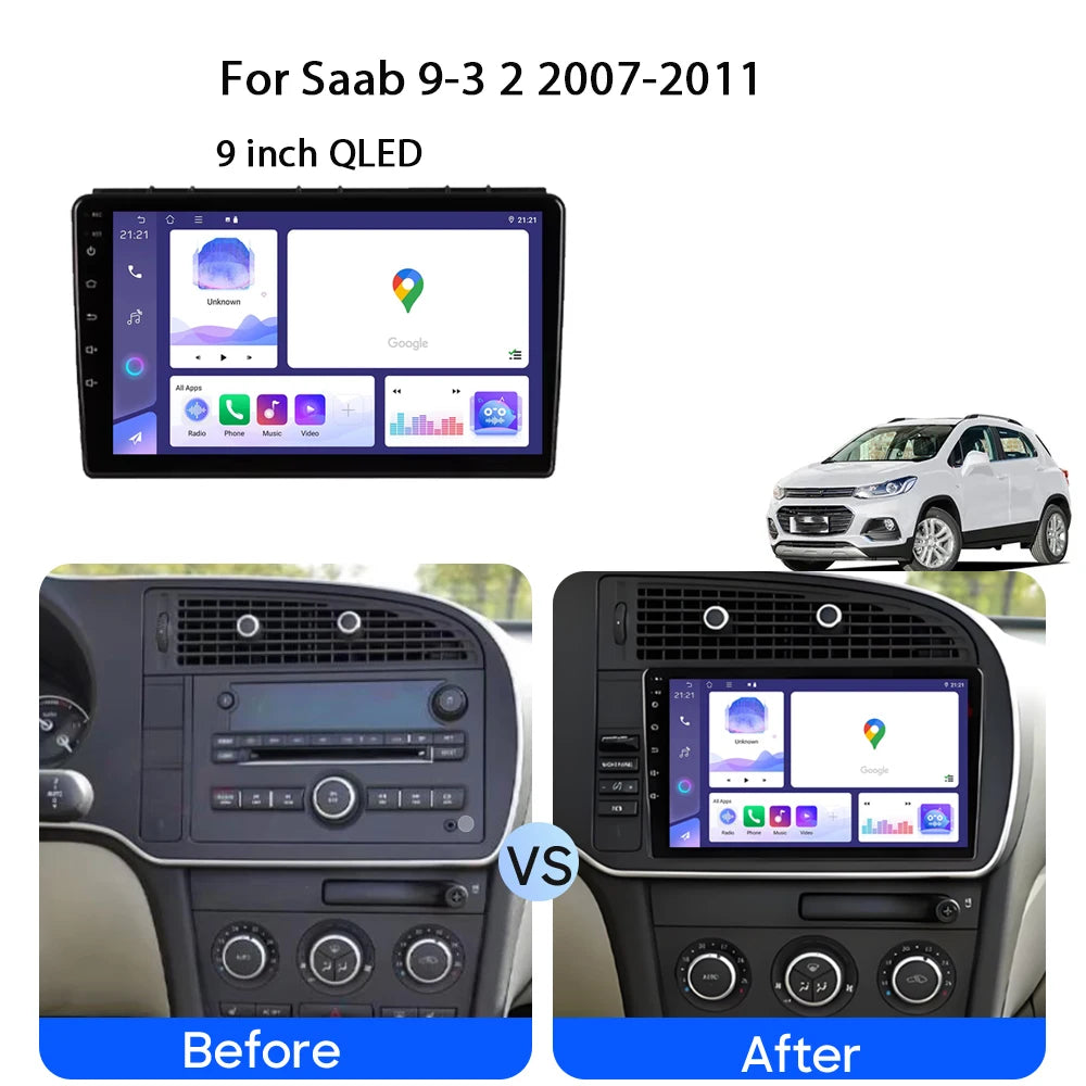 Carplay Car Android Screen Auto Radio For Saab 93 9-3 2 2007 - 2011 Stereo Multimidia Play