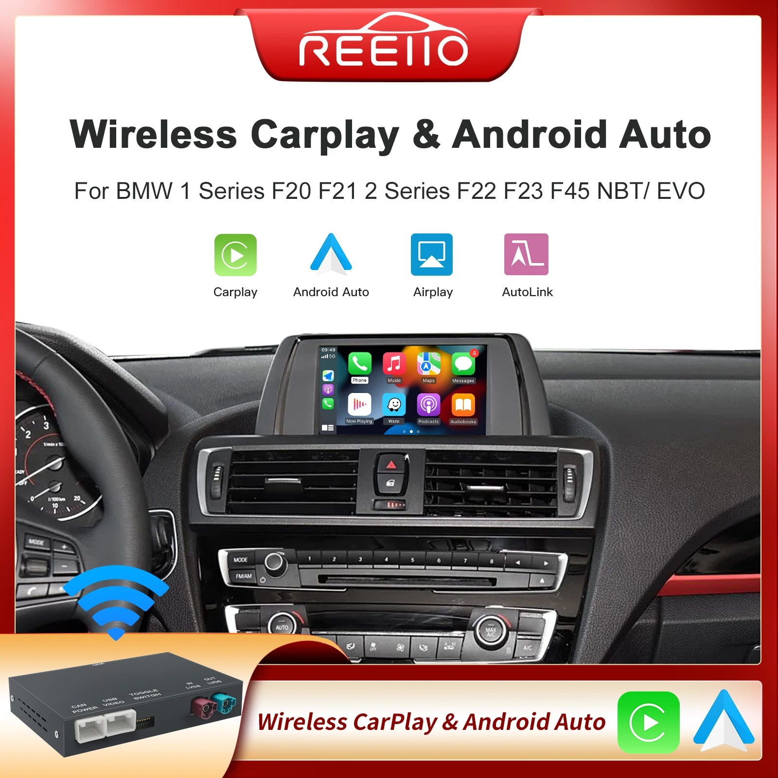 Wireless CarPlay Android Auto For BMW 1 2 Series F20 F21 F22 F23 F45 2011-2020 NBT EVO Wit
