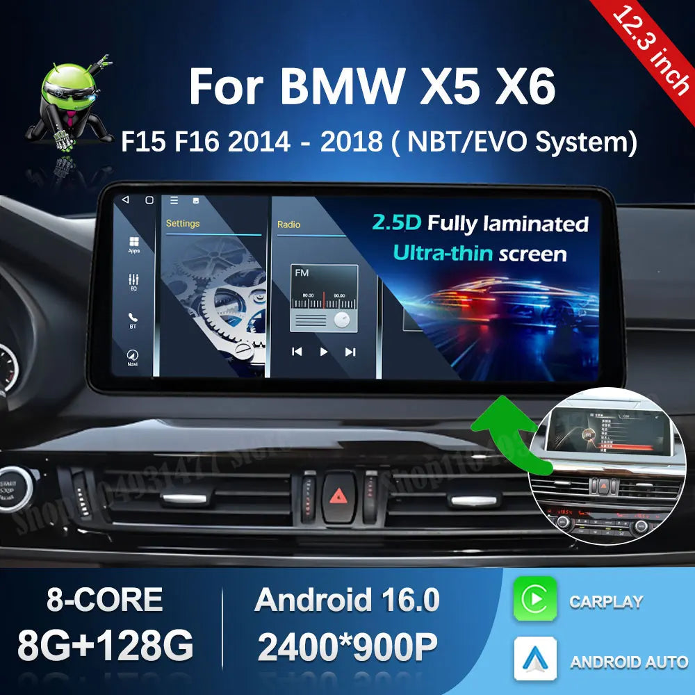 12.3 '' Android 16 Wireless Carplay GPS for BMW X5 F15 X6 F16 2014 2015 - 2018 NBT EVO Sys