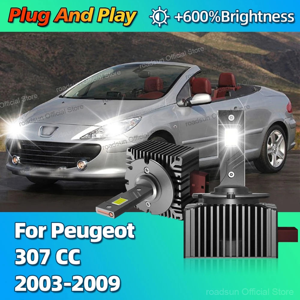 LED Headlight HID D1S Bulbs Canbus Car Light 30000LM Bright For Peugeot 307 CC 2003 2004 2