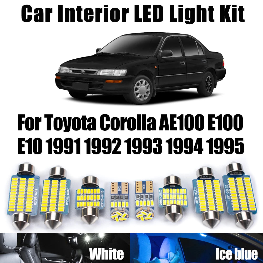 8-Piece LED Interior Light Kit for Toyota Corolla E100 E10 1991-1993 - Canbus Error-Free Interior Bulbs