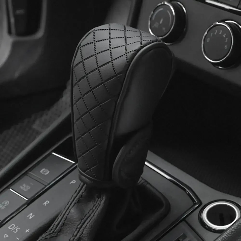 Car Shift Handle Cover PU Leather Non-Slip Wear-resistant Shift Knob Decor Protective Cover Univ - Automotive LED Light