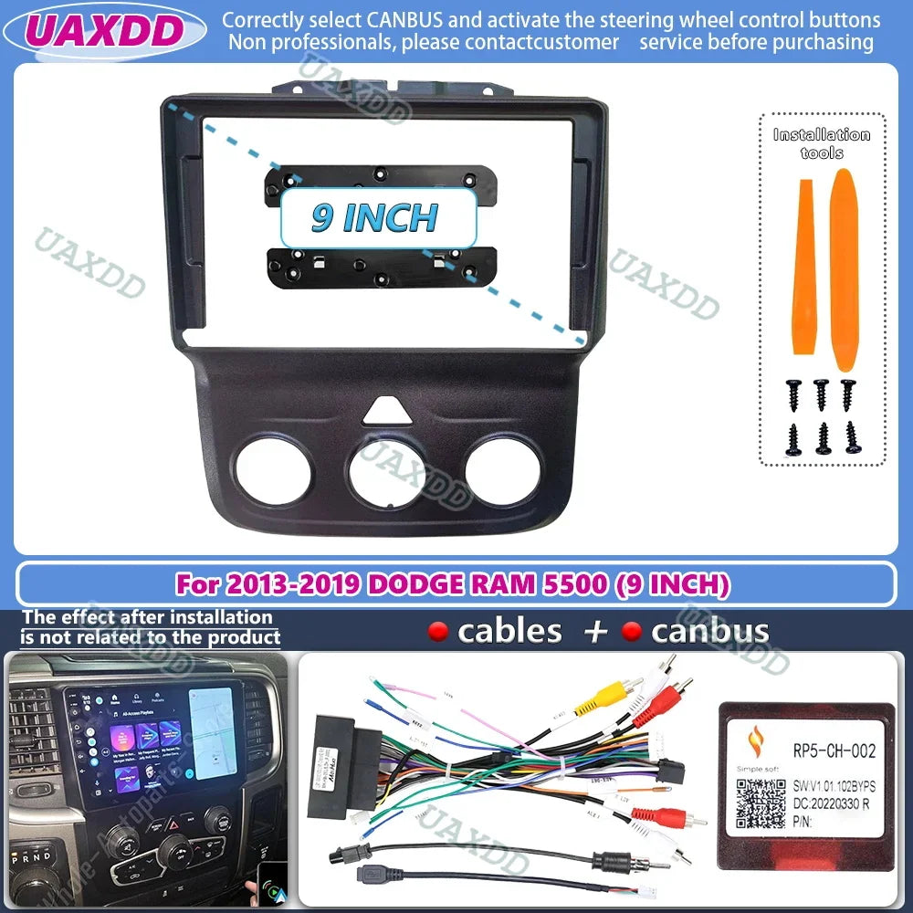 FOR 2013-2019 DODGE RAM 5500 9INCH 2 Din Car radio Android frame Center fascia cable video