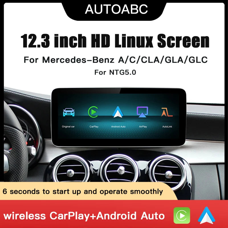 Wireless Carplay/Android Auto 12.3'' Touch screen Multimedia Radio Receiver for Mercedes B