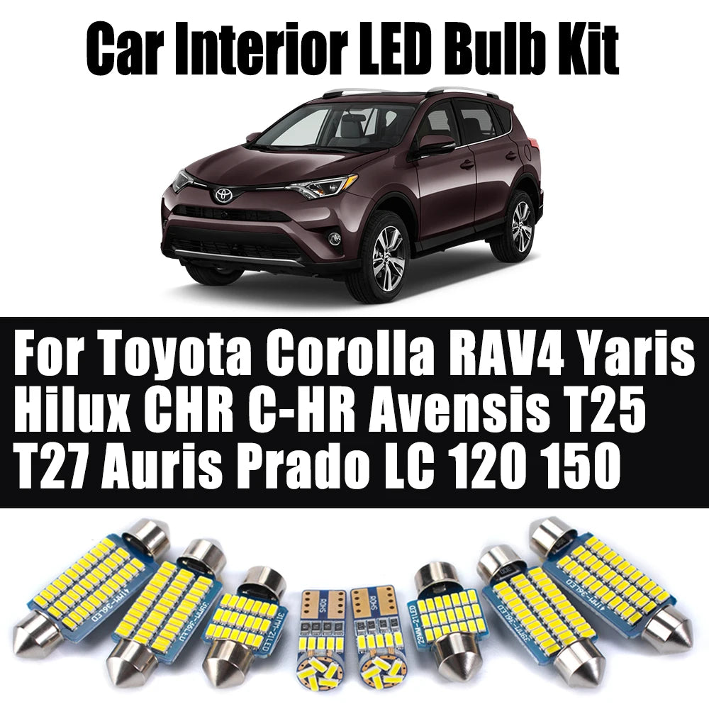 LED Interior Light Kit for Toyota Corolla RAV4 Yaris Hilux CHR C-HR Avensis T25 T27 Auris Prado LC 120 150 - Canbus E...