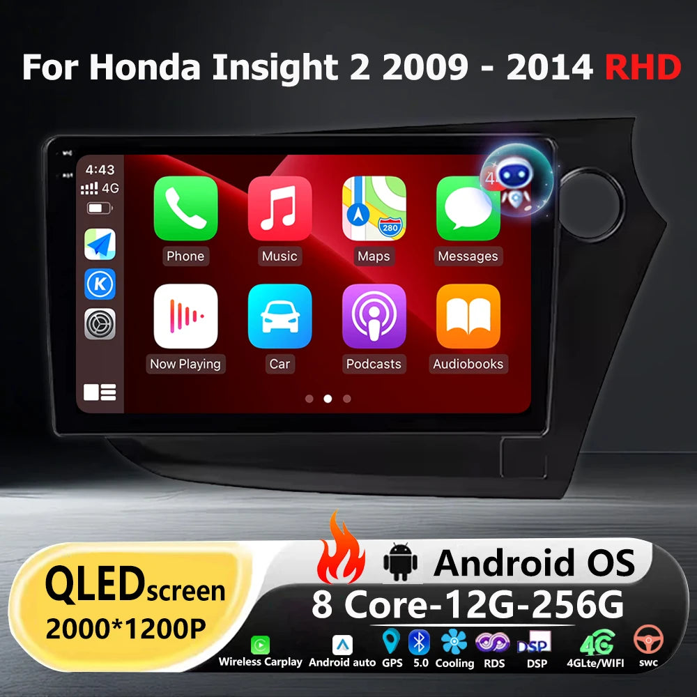 Car Radio Multimedia Video Player GPS Navigation QLED Touch Screen For Honda Insight 2 200