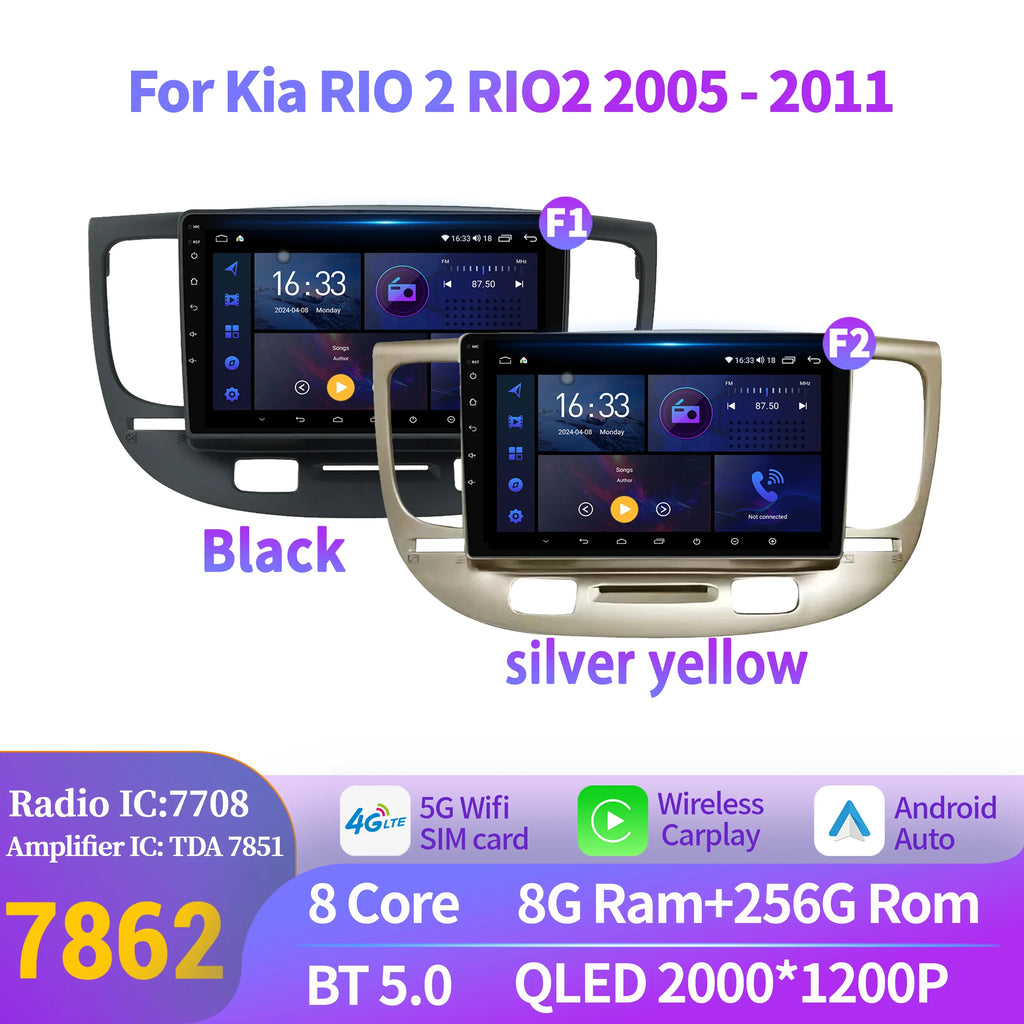 For Kia RIO 2 RIO2 2005-2011 Wireless BT CarPlay Android 14 Radio Car Multimedia 7862S 8G