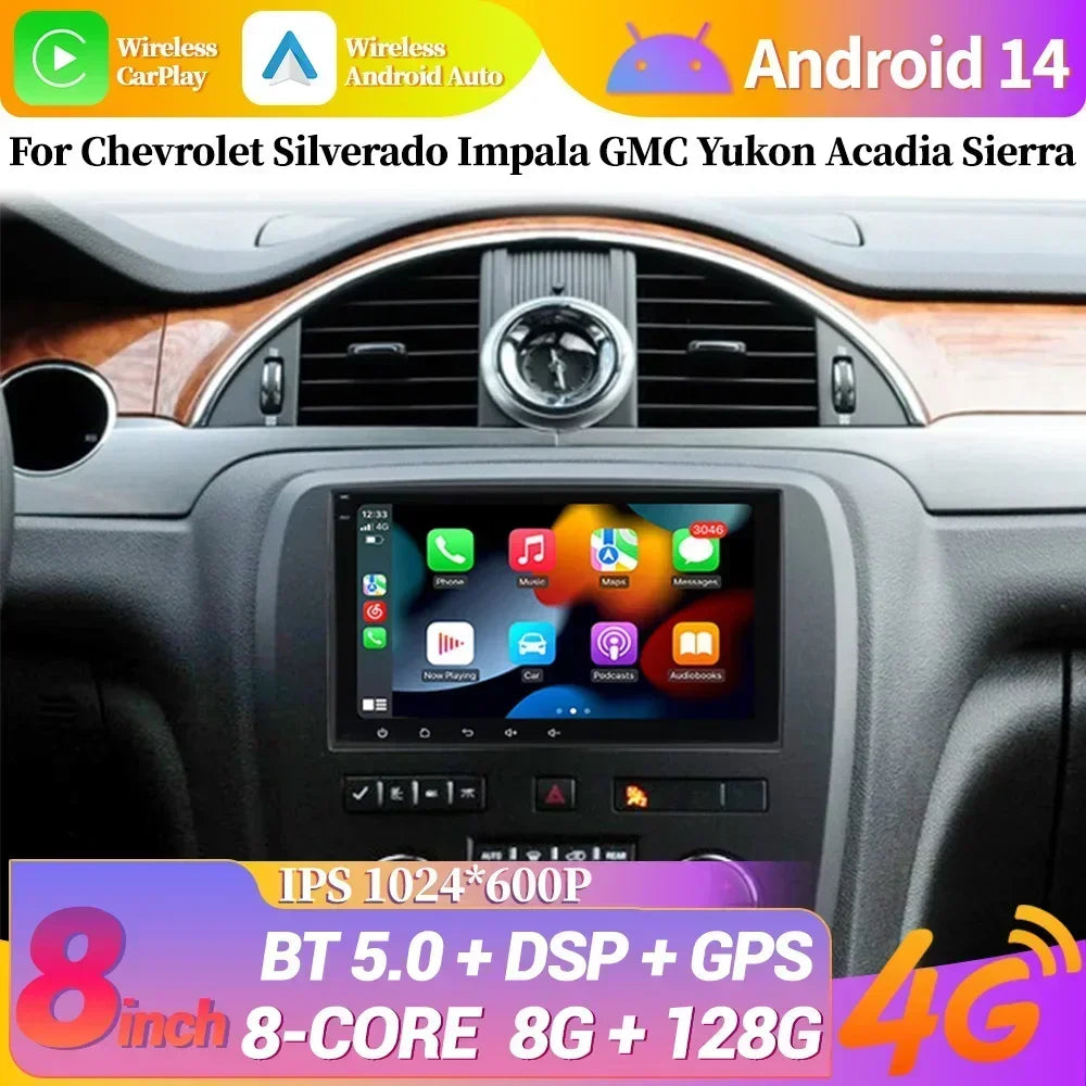 Car Radio 2 Din Screen WIFI GPS Android 13 For Chevrolet Silverado Impala GMC Yukon Acadia