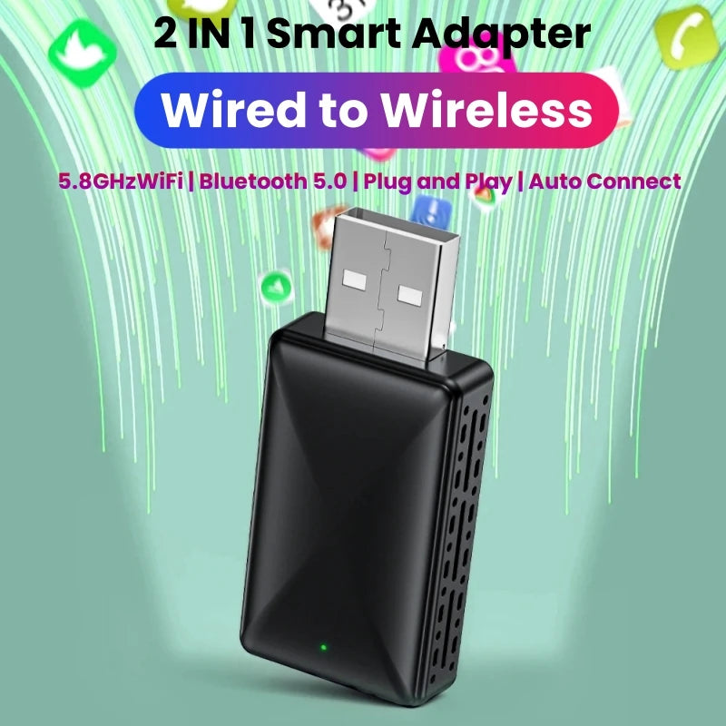 2 IN 1 Mini Box Wired to Wireless CarPlay and Android Auto 5GHz WiFi5 Transmission Speed P | AUTOKITSHOP