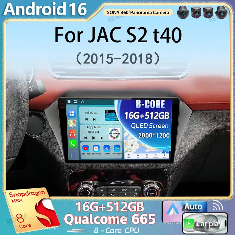 Android 16 Carplay Auto WIFI+4G For JAC S2 t40 2015 2016 2017 2018 Car Radio Multimedia Vi