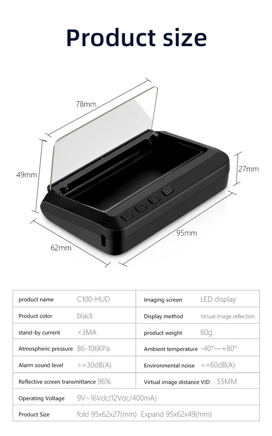Vehicle OBD2 HUD Head Up Display Digital Speed Projector Speedometer RPM KMH MPH