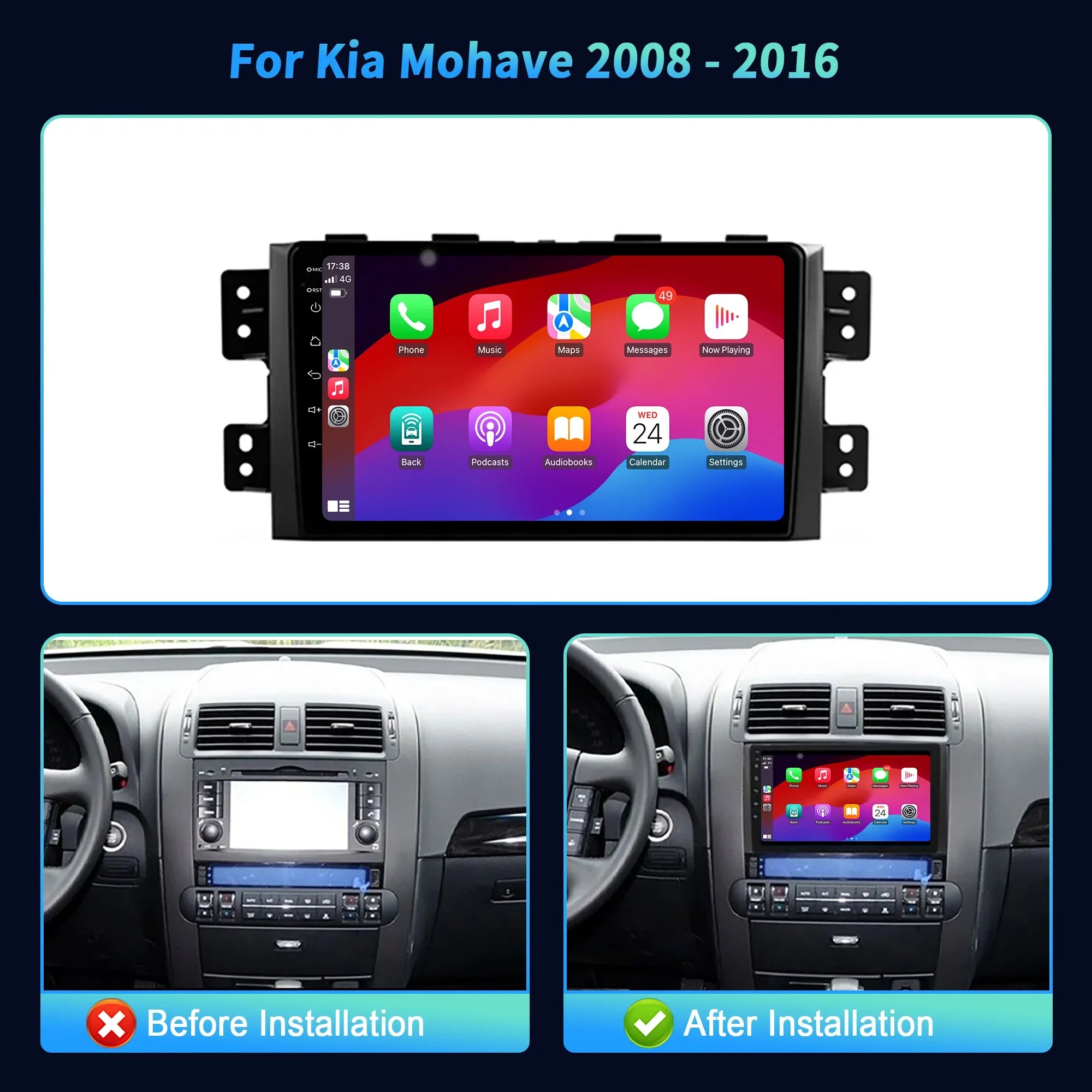 For Kia Mohave 2008-2016 Borrego 2008-2011 Android 14 Car Radio 4G GPS Wireless Bluetooth