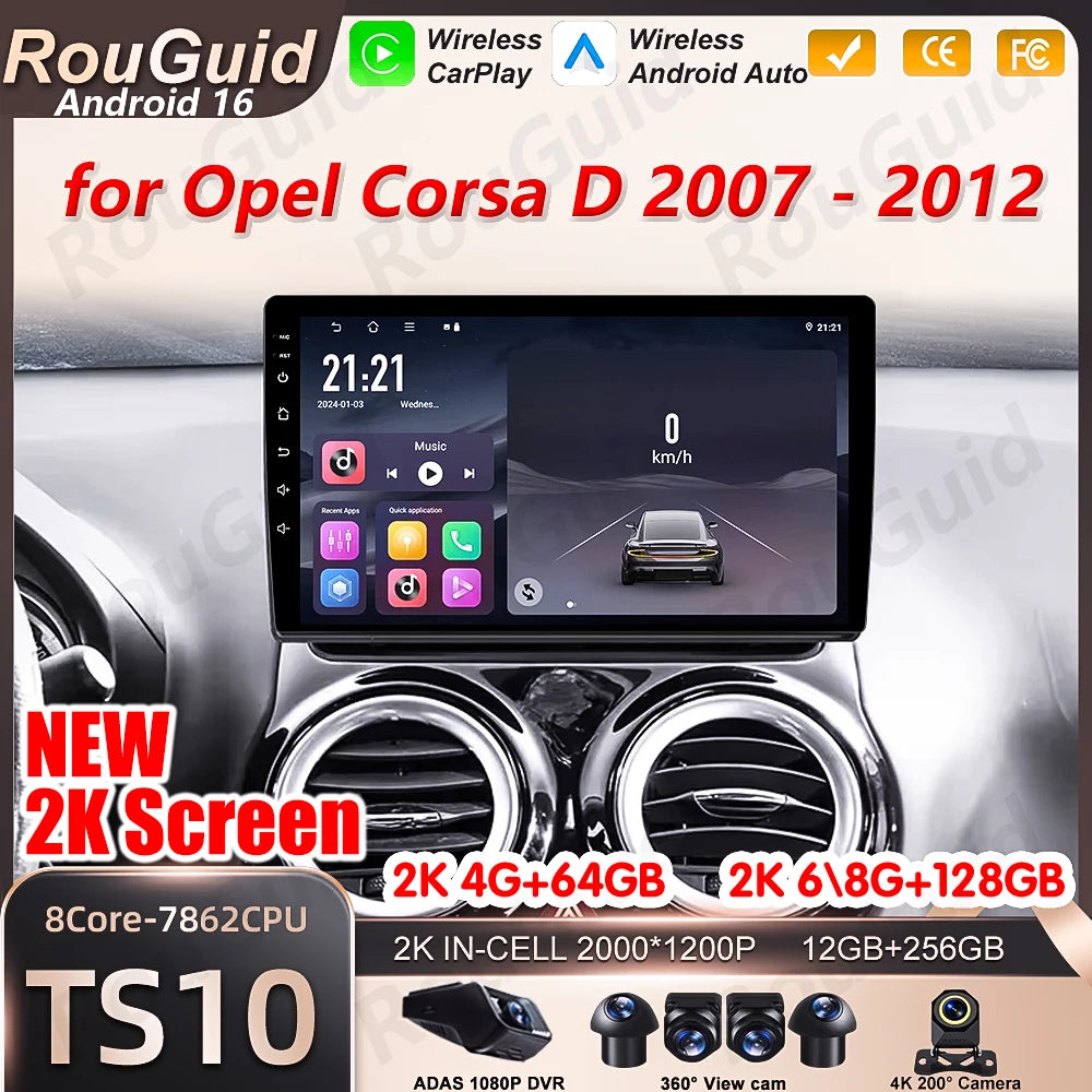 Android 16 Car Radio Carplay For Opel Corsa D 2007 2008 2009 - 2012 5G Bluetooth Multimedi | AUTOKITSHOP