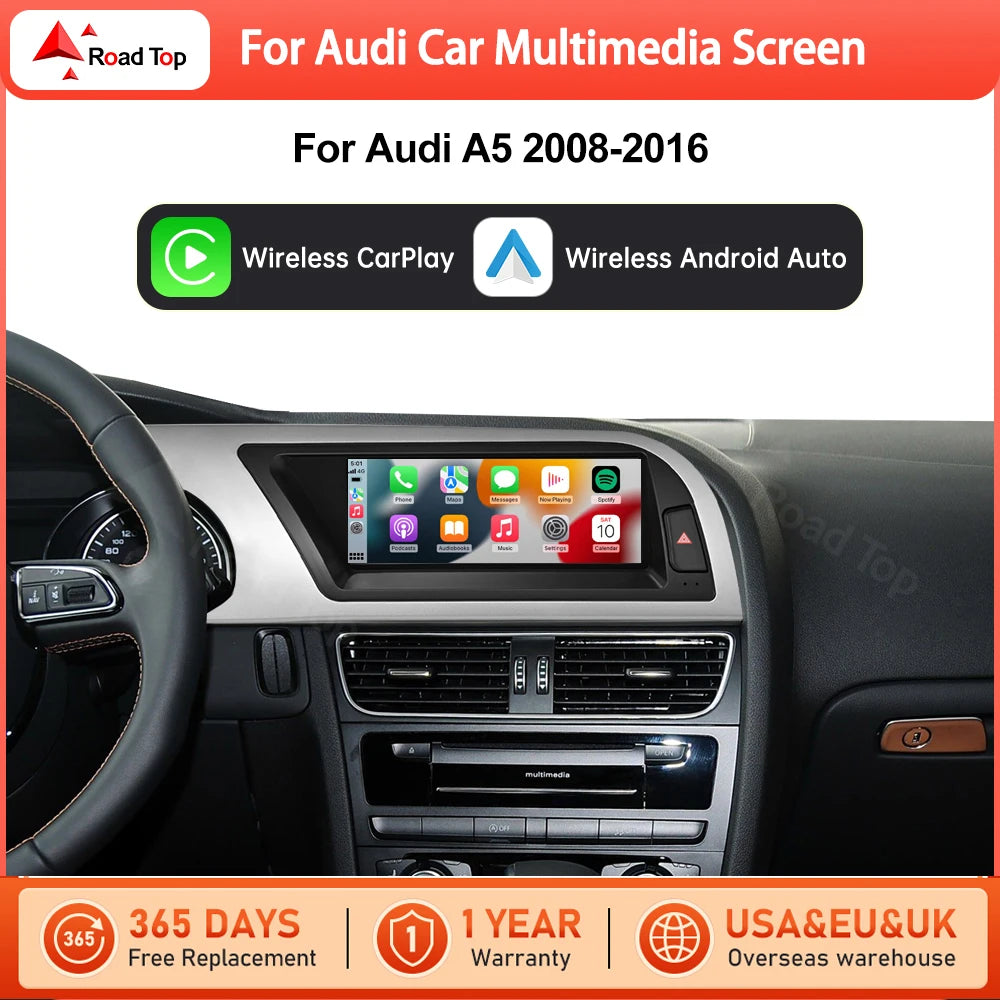 RoadTop 8.9'' Wireless CarPlay Touch Screen Multimedia Display For Audi A5 2008-2016 with  | AUTOKITSHOP