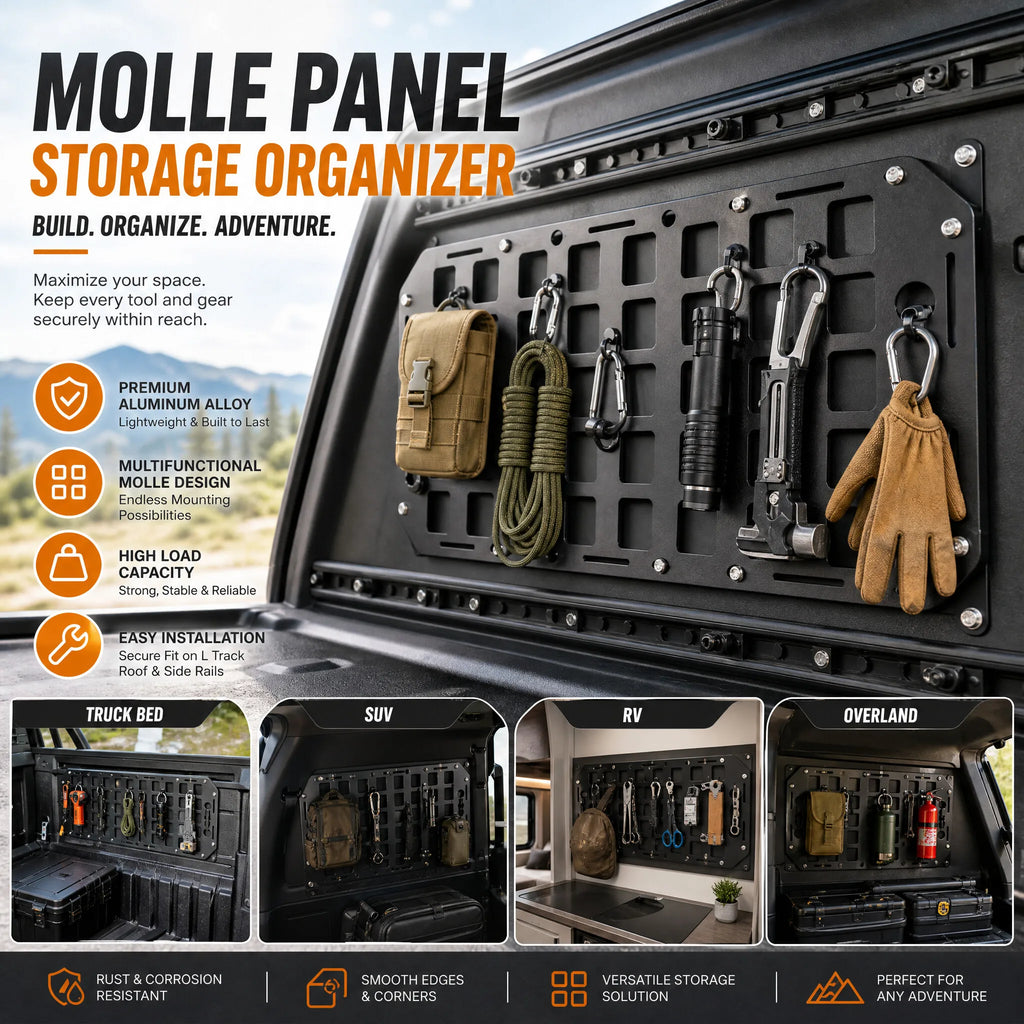 1Pc 3 Sizes Truck Bed Molle Panel Aluminium Alloy Multifunctional L Track Storage Organizer for  - Automotive LED Light