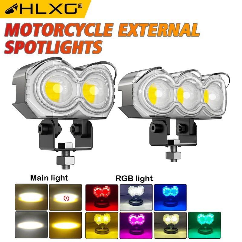 2/3 Lens Motorcycle LED Spotlight Headlight Flash Strobe Light 2 Lens Hi/Low Beam Driving