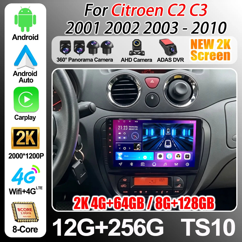 Android 16 For Citroen C2 C3 2001 2002 2003 - 2010 Multimidia Player Gps Navigation Carpla | AUTOKITSHOP