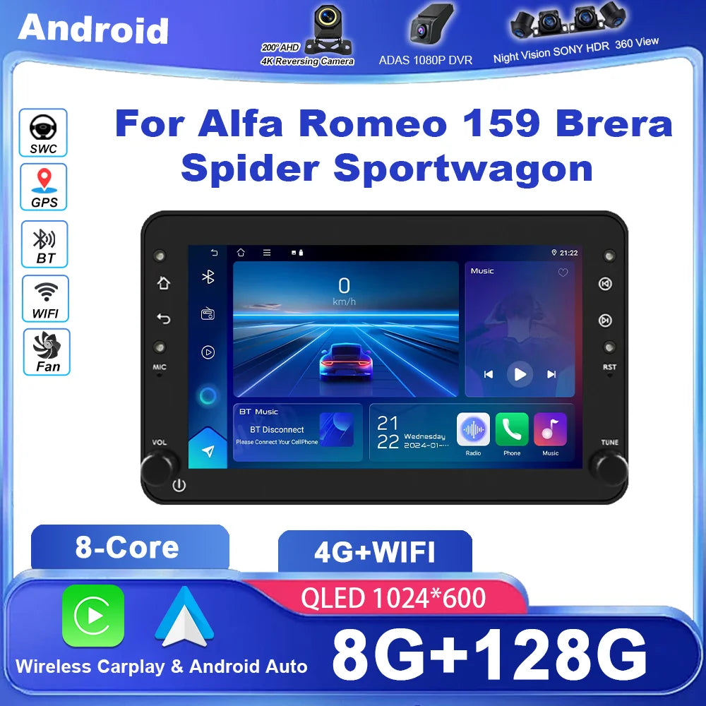 Car DVD Android For Alfa Romeo 159 Brera Spider Sportwagon Carplay Car Multimedia player A