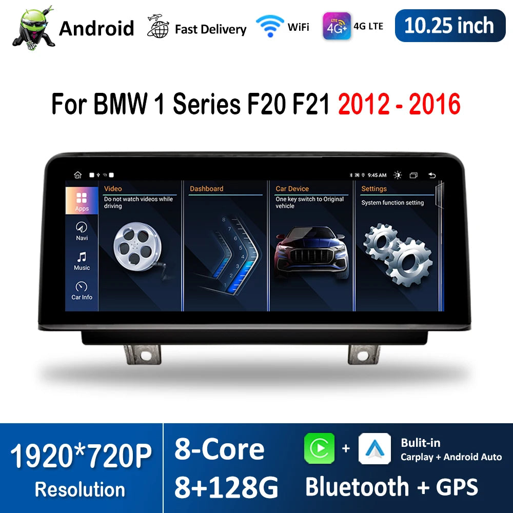 Android 14 Car Radio Video Multimedia Player 10.25 inch 1920*720P for BMW 1 Series F20 F21